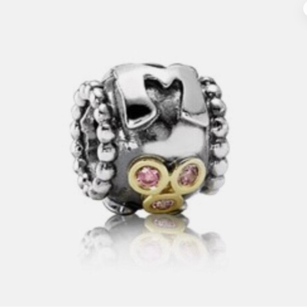 Pandora Retired Sterling Silver  and Gold Charm with Pink CZ